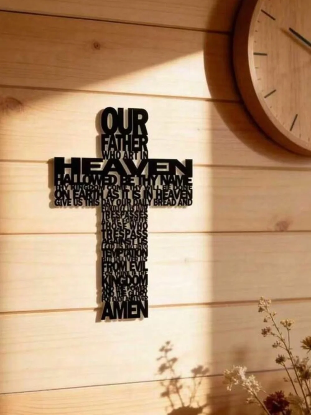 Matte Black Metal The Lord's Prayer Wall Cross Decor Minimalist Cutout Sign 30cm